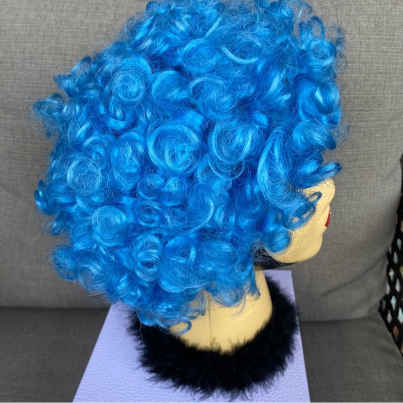 Fun Short Blue Curly Hair Costume Wig - Picture 2 of 6